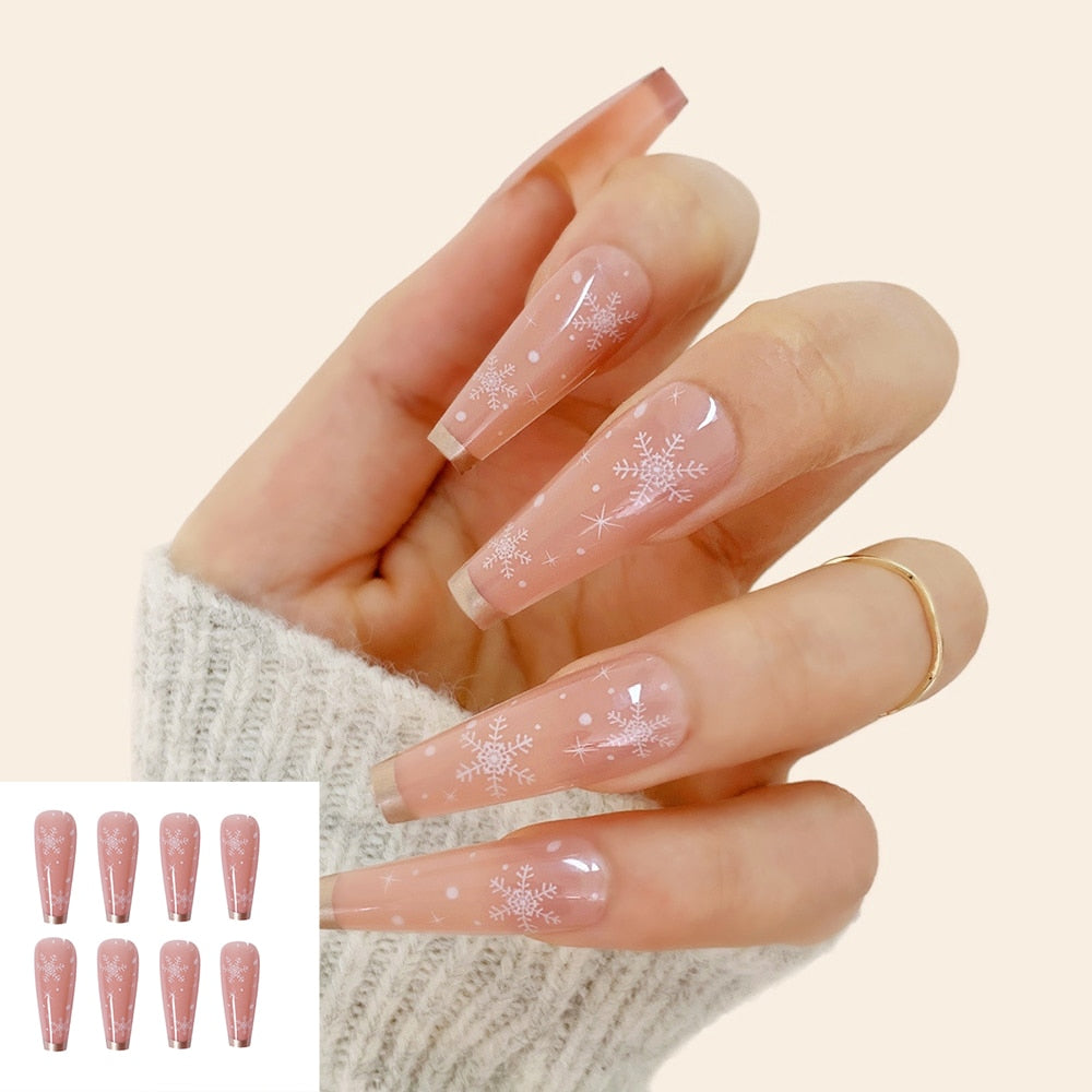 Qfdian gifts for women hot sale new 24PCS Fake Nails With Glue Rhinestones Long Coffin Flame Press on Nails Detachable French Stick on Nails Art DIY faux ongles