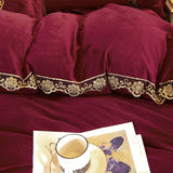 Qfdian father's day gifts Super Soft Beige Lace Flowers Embroidery Crystal Velvet Korean Bedding Duvet/Quilt Cover Pillowcases Solid Color Home Textiles