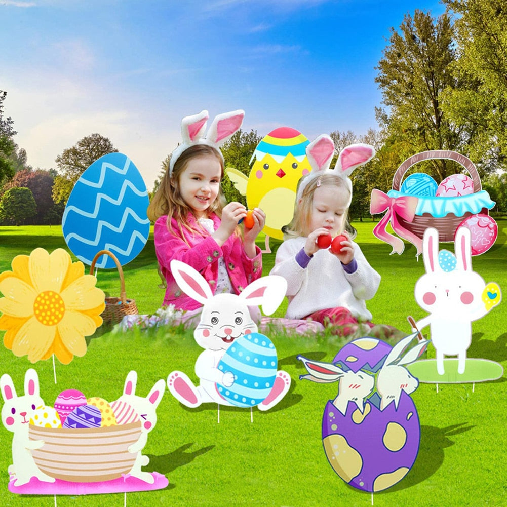 Qfdian easter decorations clearance Easter Yard Signs Outdoor Decorations, Easter Yard Stakes Easter Yard Sign Outdoor Easter Bunny Egg Chick Yard Signs with Stakes