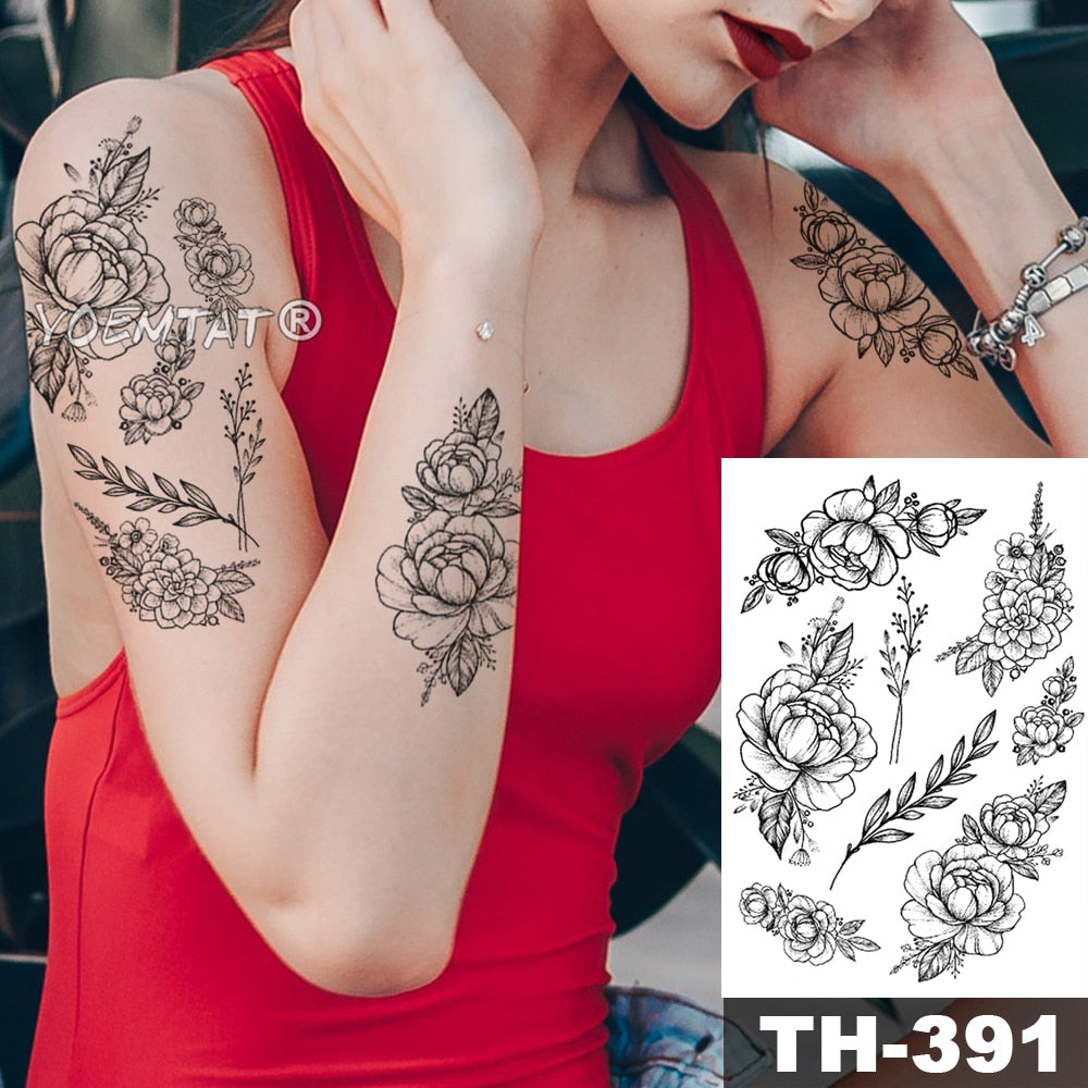 Qfdian Waterproof Temporary Tattoo Sticker I Love You Flash Tattoos Lip Print Butterfly Flowers Body Art Arm Fake Sleeve Tatoo Women