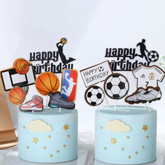 Qfdian halloween decorations christmas decorations Basketball Football Theme Party Cupcake Topper Happy Birthday Cake Topper Flage For Kids Boy Birthday Party Cake Decors Supplies