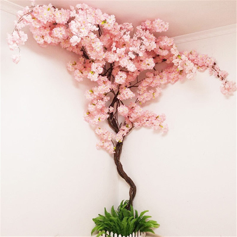 100cm Silk flowers Long-Peach Sakura Artificial flower Pink Wedding Decoration Cherry blossom branch for home Decor wedding Arch