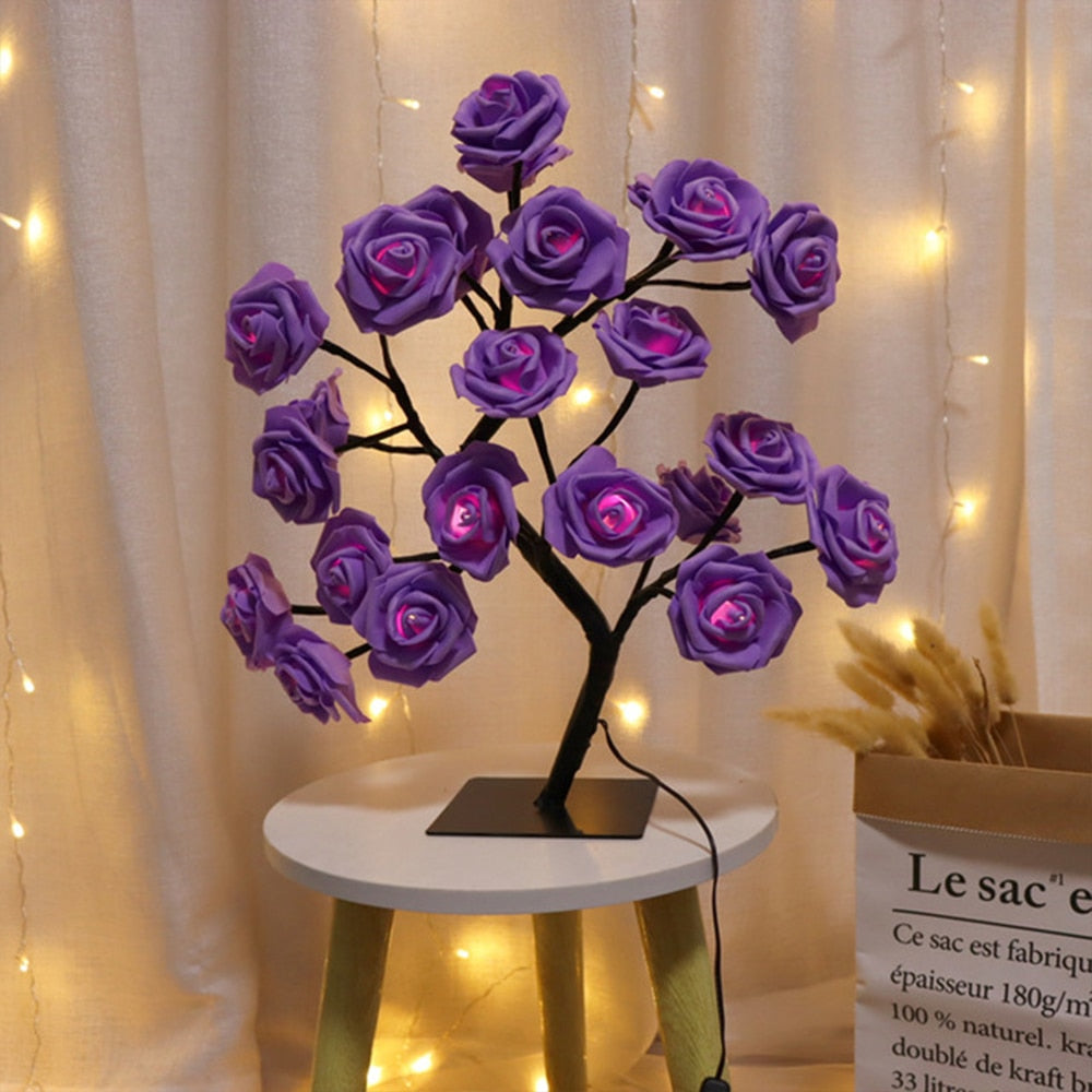 Qfdian home decor hot sale new Rose Flower Tree Lamp Decorative Table Bedside Night Light Christmas Decorations 2022 Led Wedding Fairy Outdoor String For Home