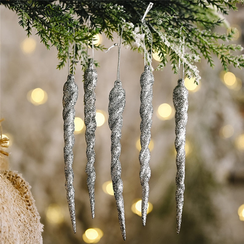 Qfdian dorm decoration ideas  3/6/12PCS Navidad Christmas Decorations for Home Simulation Ice Xmas Tree Hanging Ornament Fake Icicle Props New Year