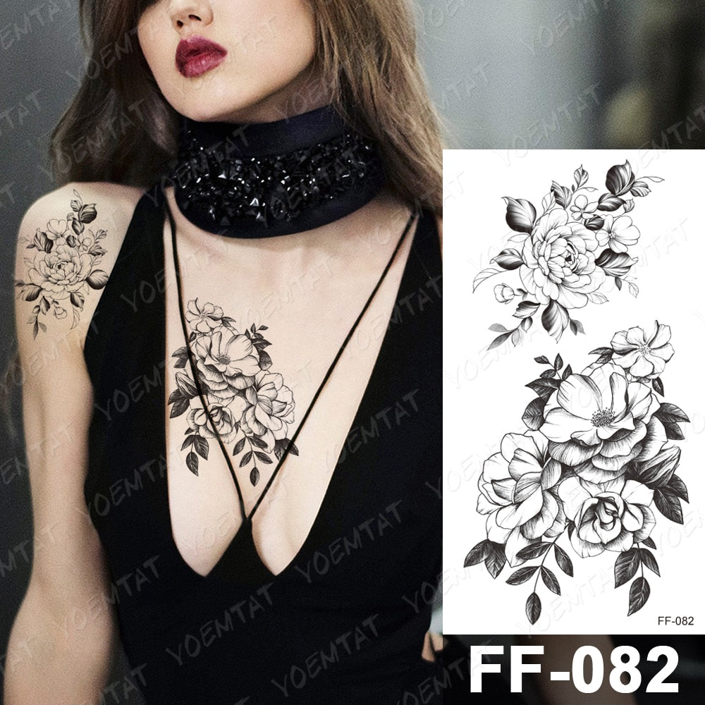 Qfdian Waterproof Temporary Tattoo Sticker I Love You Flash Tattoos Lip Print Butterfly Flowers Body Art Arm Fake Sleeve Tatoo Women