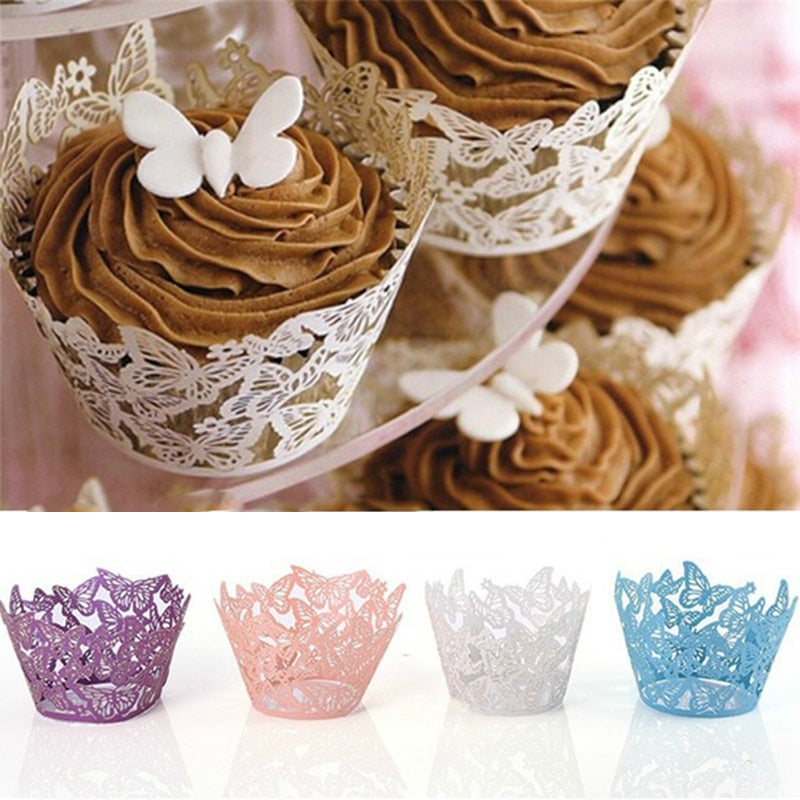 Qfdian Party gifts Party decoration hot sale new 12Pcs Laser Cut Butterfly Cupcake Wrappers Liners Baking Cup Cake Paper Wedding Birthday Halloween Party Decoration Supplies