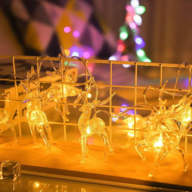 Qfdian Christmas decorations 1.5m 10LED Christmas Reindeer String Light Garland Decoration For Home Christmas Ornaments Natal New Year 2022 Party Supplies