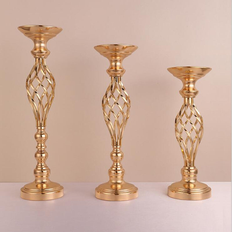 Qfdian Party decoration 10PCS Gold Flower Vases Candle Holders Rack Stands Wedding Decoration Road Lead Table Centerpiece Pillar Party Event Candlestick