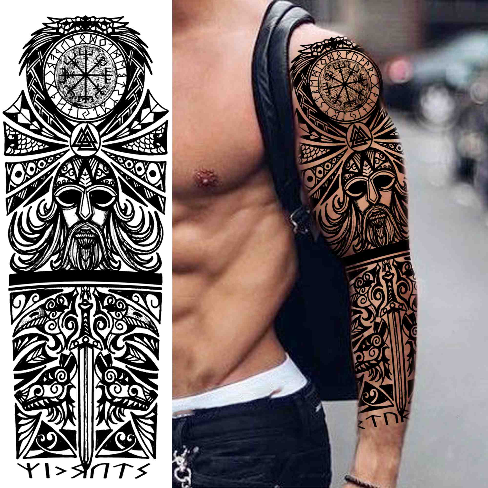 Qfdian gifts for men  Full Arm Evil Eye Temporary Tattoo Sticker For Men Women Realistic Skull Rose Flower Tatoos Body Art 3D Waterproof Fake Tattoos