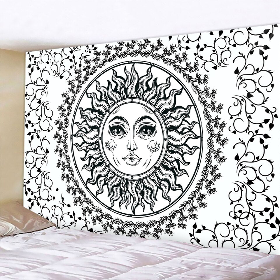 Black and white moon Mandala tapestry Bohemian decoration wall hanging bedroom psychedelic scene starlight art home decoration