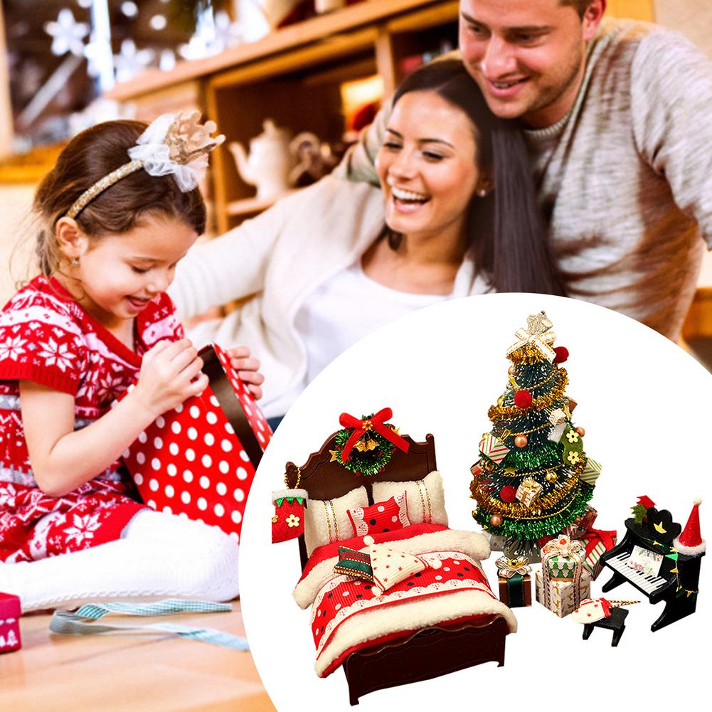 Qfdian DIY Christmas Furniture Lovely Handmade Model Toy Doll House Model Wooden Furniture Toys Birthday Cute Gifts Handmade