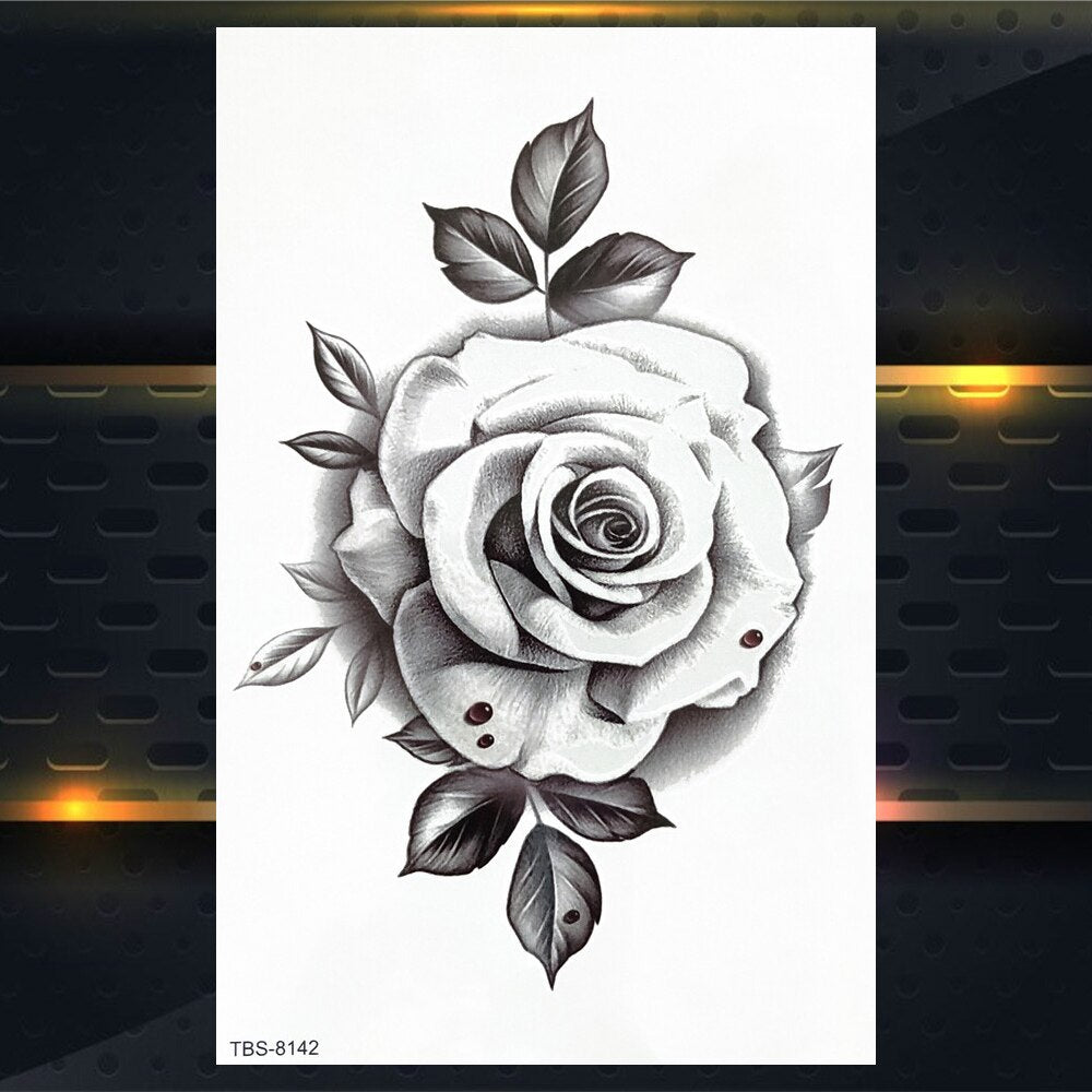 Qfdian gifts for women hot sale new Sexy Mehndi Temporary Tattoos For Women Female Black Rose Flower Fake Tattoo Sticker Hand Jasmine Camellia Branch Tatoo Pendants