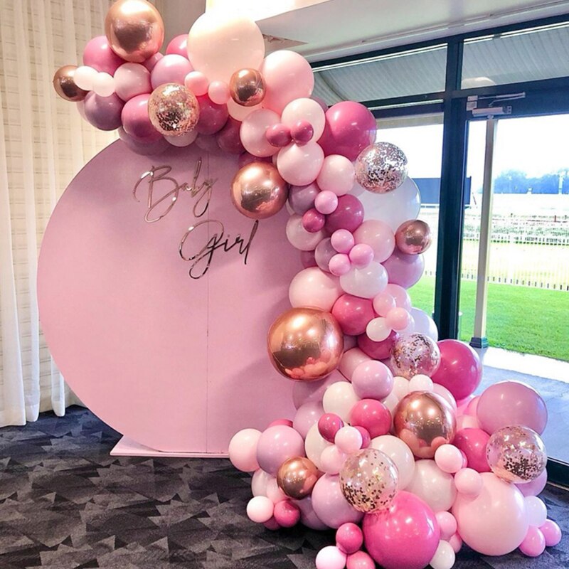 115pcs Balloon Arch Garland Rose Gold Chorme Metallic Balloons Pink Globos Happy Birthday Party Decorations Wedding Baby shower