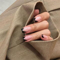 QFDIAN American punk style pure color with black V pattern false nails 24pcs with press glue french lady full nail tips bride fake nail