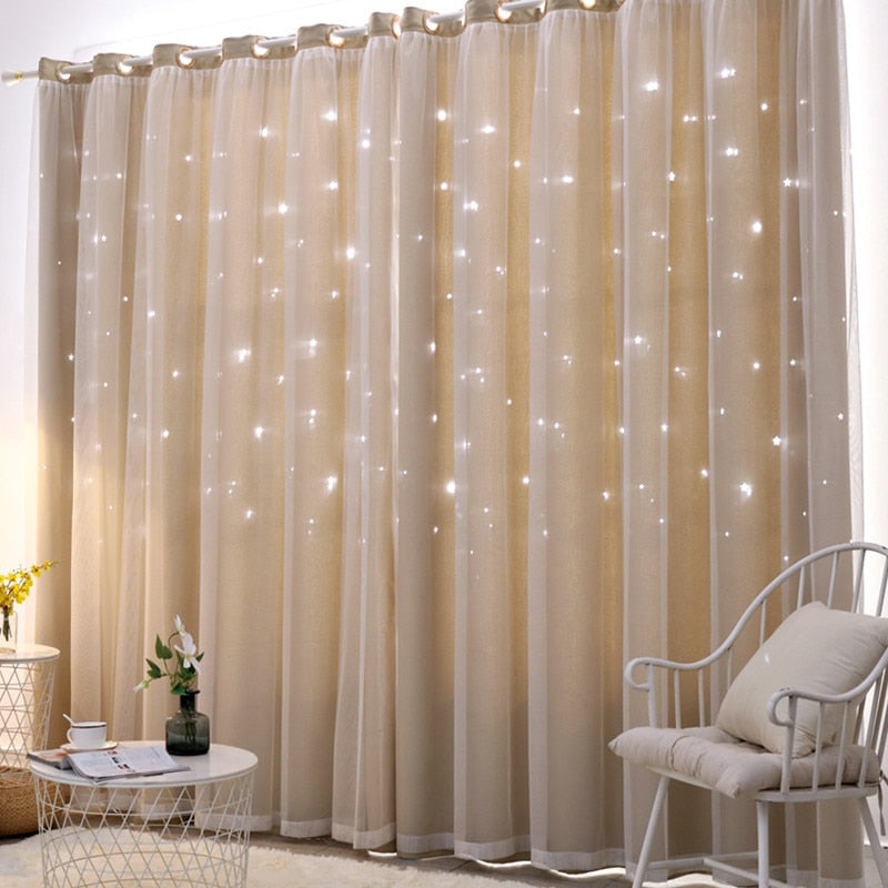 Princess style Colorful Double Layer Stars Curtains Kids Room Window Curtains for Living Room Girl's Bedroom Blackout Curtain