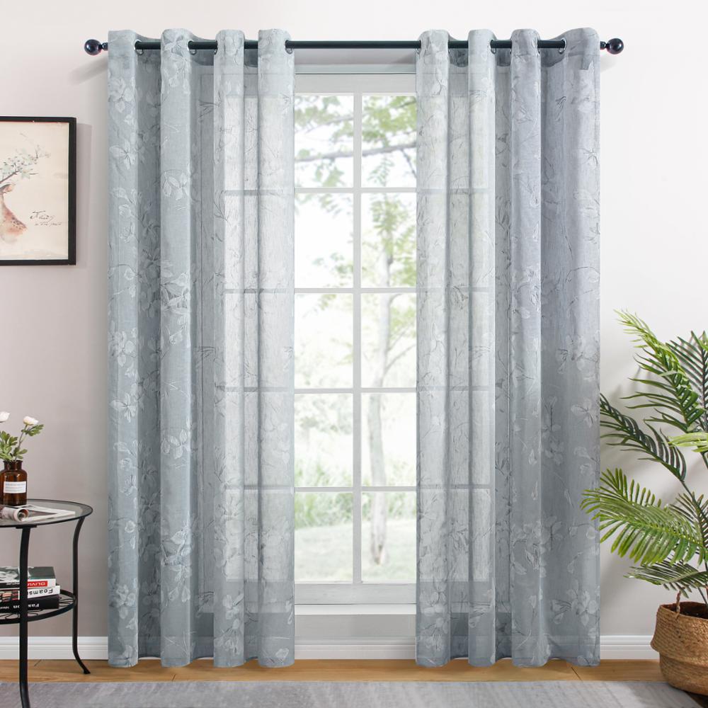 Qfdian valentines day gifts for her Lily Sheer Curtains for Living Room Bedroom Kitchen Window Treatment Flowers Voile Elegant Tulle Drapes Home Decoration