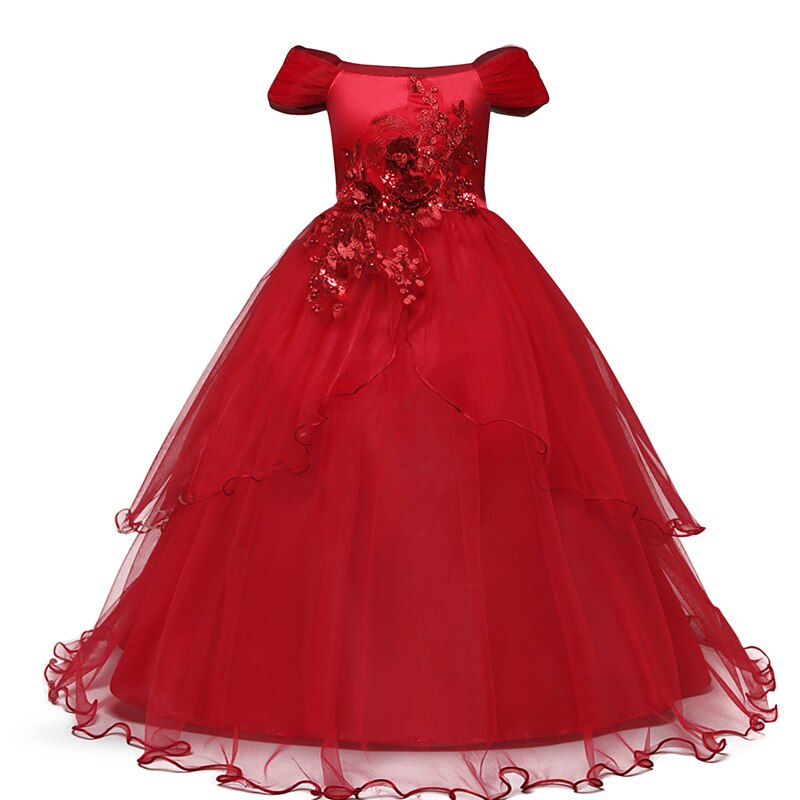 Qfdian  Girls Summer Dress Embroidery Bridesmaid Princess Dress Kids Dresses For Girls Children Party Wedding Dress 10 12 14 Years