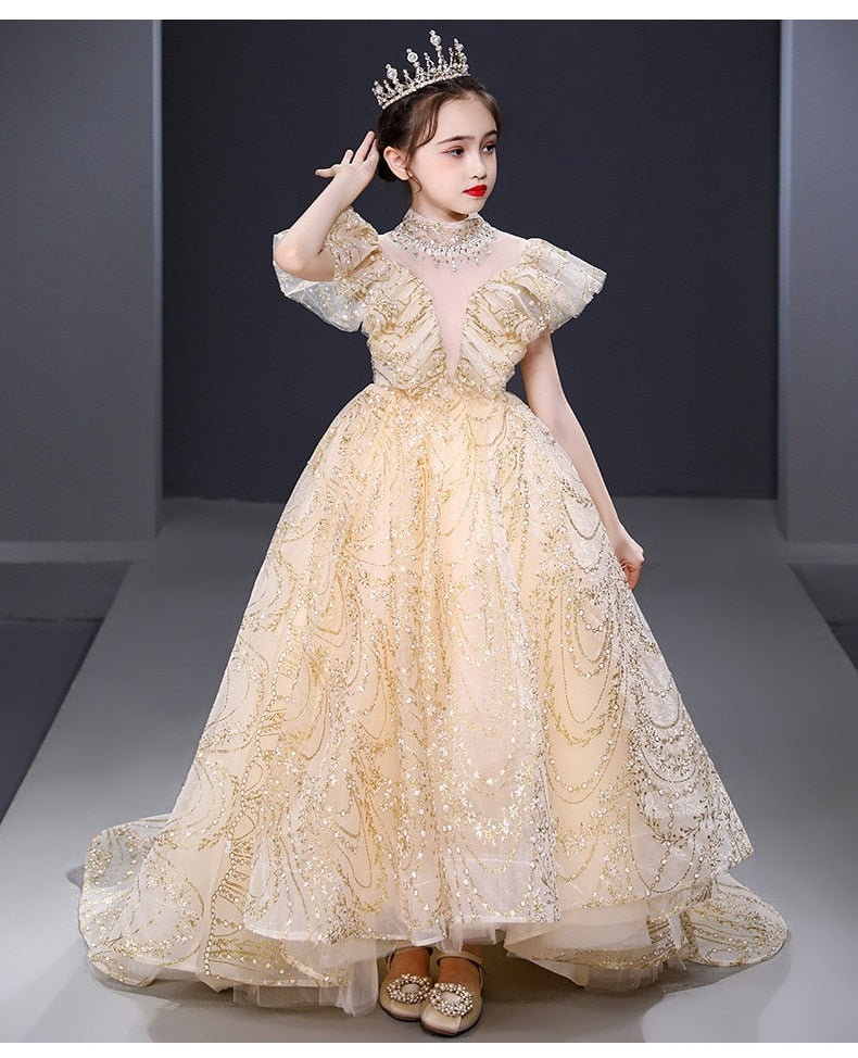 Qfdian christmas decor ideas nightmare before christmas  Teens Kids Dresses Party Wedding Dress Sequins embroidery Pageant Gown Princess Tailing long Dress for Girl Children Clothing