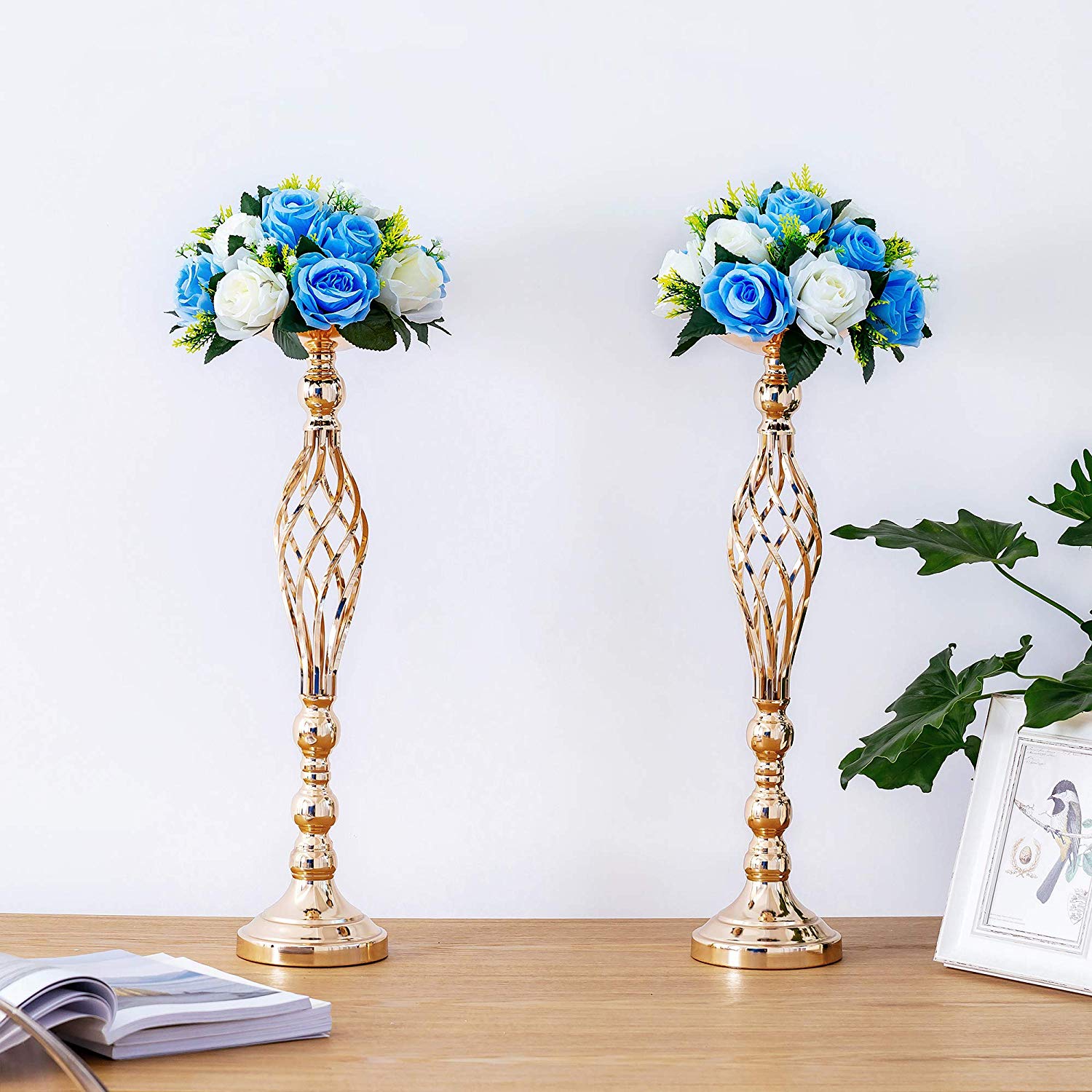 Qfdian Party decoration 10PCS Gold Flower Vases Candle Holders Rack Stands Wedding Decoration Road Lead Table Centerpiece Pillar Party Event Candlestick