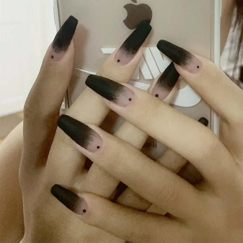 Qfdian halloween decorations halloween costumes halloween gift 24 PCS Pointed Tip Glossy Fake Fingernails Dark Gothic Halloween makeup False Nail Tips Full Cover Press on Nails Tips With Glue