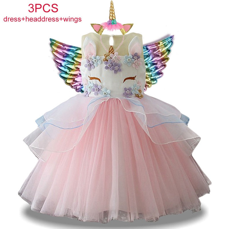 Qfdian halloween decorations halloween costumes halloween gift Halloween Unicorn Kids Dresses For Girls Baby Child Costume Birthday Wedding Evening Ball Gown Halloween Christmas Vestidos 2 to 10 Years