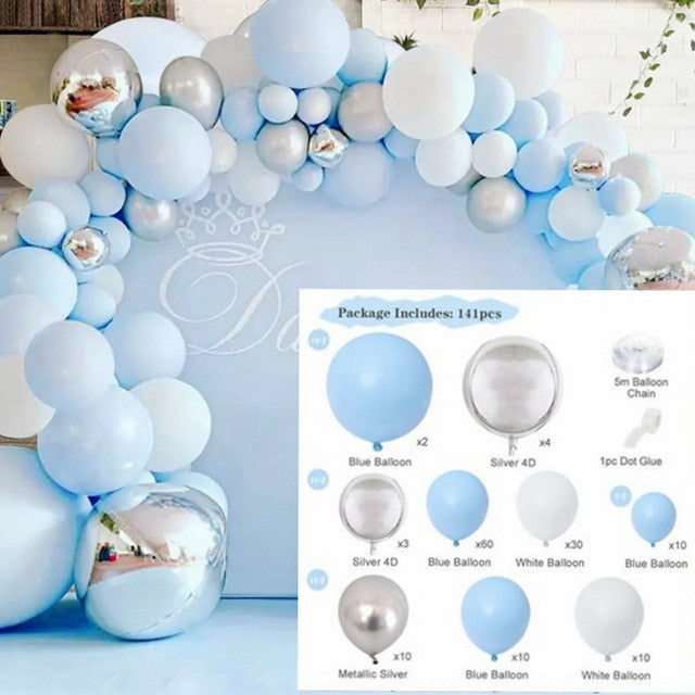 Qfdian 104pcs Bule Silver Macaron Metal Balloon Garland Arch Wedding Birthday Balloons Decoration Party Balloons For Kids Baby Shower