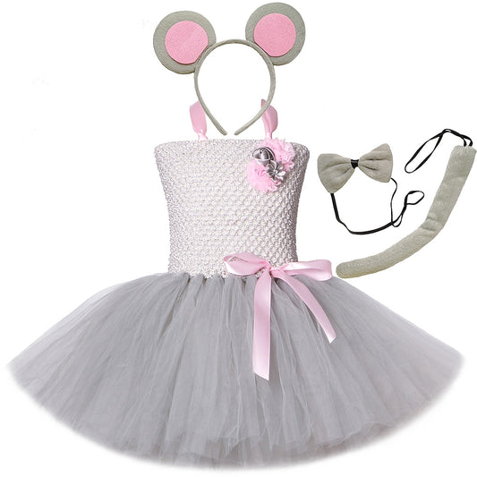 Qfdian halloween decorations halloween costumes Grey Mouse Costumes Girls Tutu Dress Children Animal Costume Kids Halloween Dresses for Girls Baby Clothes for Birthday Party