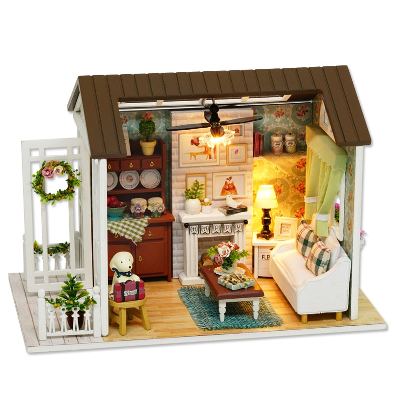 Qfdian DIY Dollhouse Wooden Miniature Doll House With Furniture Toys For Children Christmas Gift