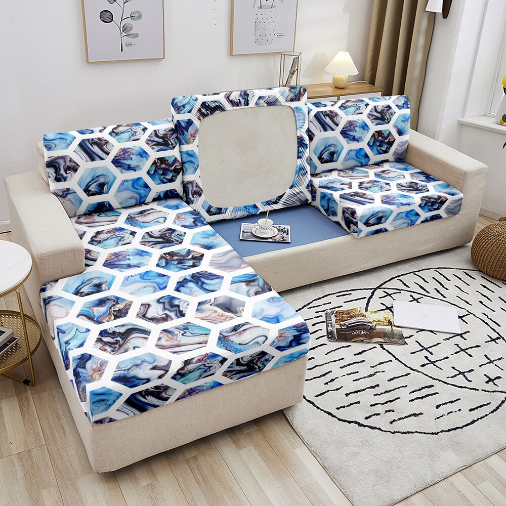 Qfdian Party decoration Sofa Seat Cover Mermaid Scales Printed Sofa Cushion Cover For Living Room Corner Sofa Slipcover Elastic Couch Cover 1-4 Seater