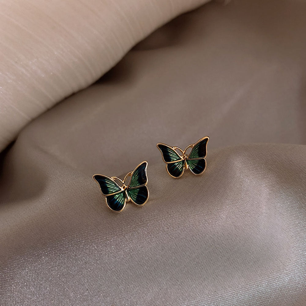 Qfdian eaded earrings funky clay earrings christmas earrings 1 Pair Vintage French Green Butterfly Alloy Stud Ear Fashion Exquisite Elegant Earrings Jewelry Women