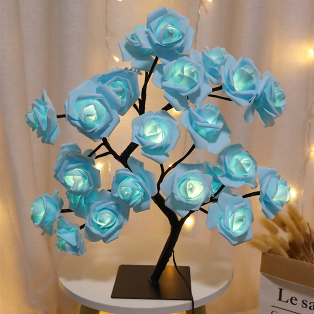 Qfdian home decor hot sale new Rose Flower Tree Lamp Decorative Table Bedside Night Light Christmas Decorations 2022 Led Wedding Fairy Outdoor String For Home