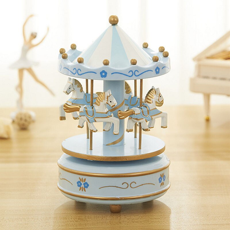 Qfdian Party decoration Blue Pink Wooden Carousel Music Box Valentines Day Gift Souvenir Gift Wedding Favors Gifts for Guest