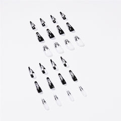 QFDIAN 24Pcs Long Coffin False Nails Black White Cool Girl Artificial Ballerina Fake Nails With Glue Full Cover Nail Tips Press On Nail