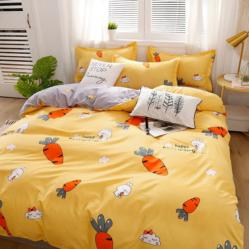 Qfdian Kuup 3-4pcs Cartoon Bedding Set Duvet Cover Set Soft Bedding Printing Bed Linen Queen Size Bedding Set Fashion Design For Girl