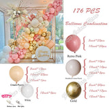 qfdian 176pcs Retro Pink Memorial Day Party Arch Backdrop Baby Shower Event Celebration Holidays Birthday Events Balloons Garland Kits