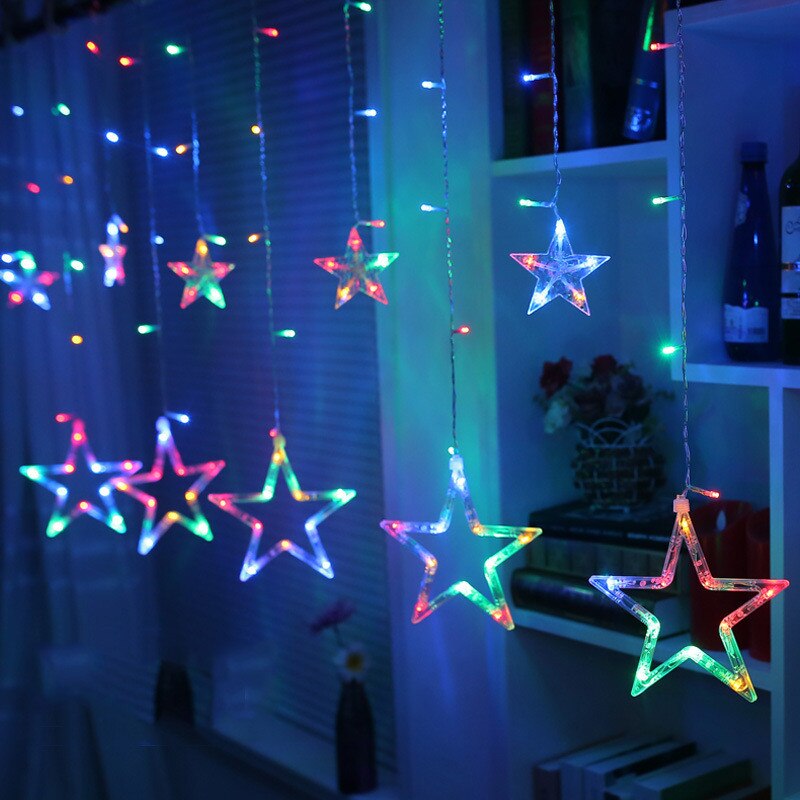 Qfdian valentines day gifts for her LED Icicle Star Snowflake Lamp Fairy Lights Curtain Garland New Year Christmas Decor for Home Festoon Led Light on The Window