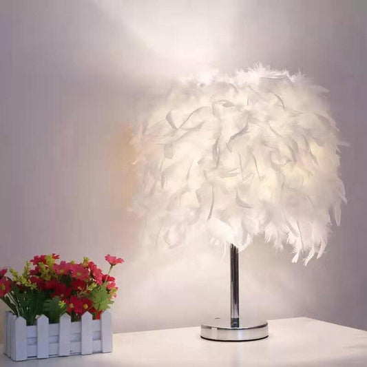 Qfdian Cozy apartment aesthetic hot sale new New LED Nordic Simple And Stylish Feather Table Lamp Warm Light Tree Feather Lampshade Wedding Bedroom  Dinner Party Home Decor