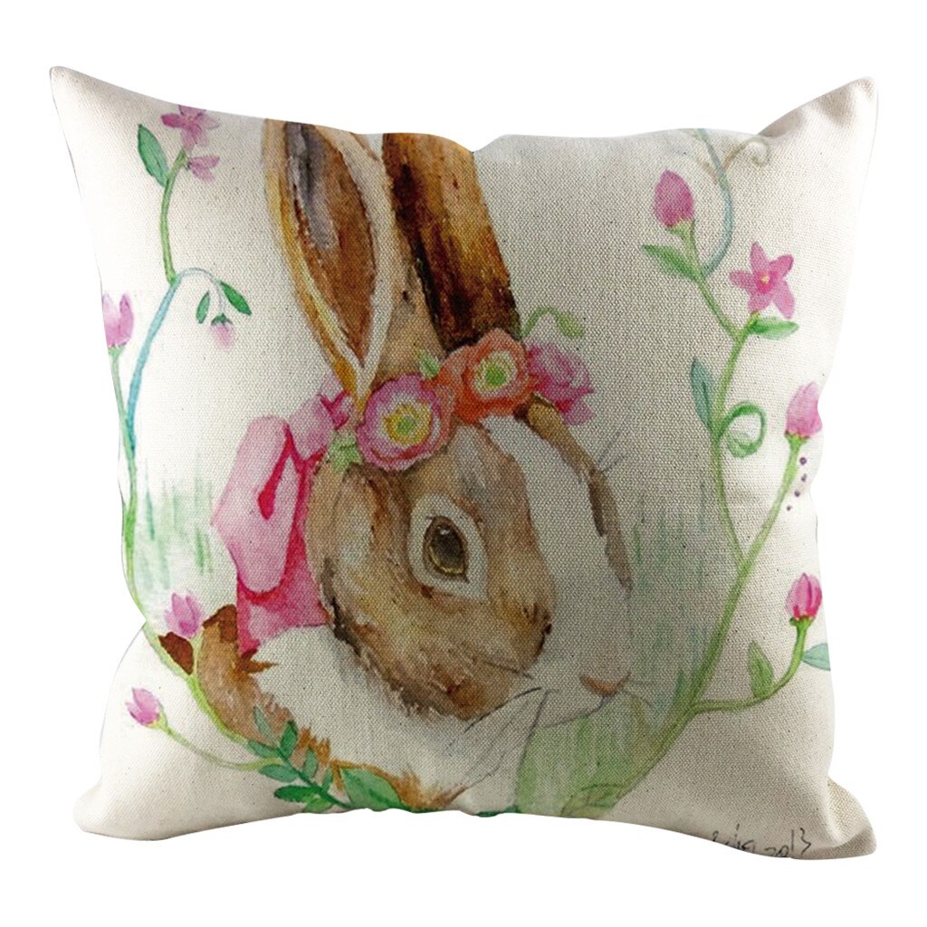 Qfdian easter decorations clearance Happy Easter Cushion Cover Bunny Eggs Decorative Pillow Cover Easter Rabbit Print Pillow Case Sofa Car Cushion Cover Home Decor