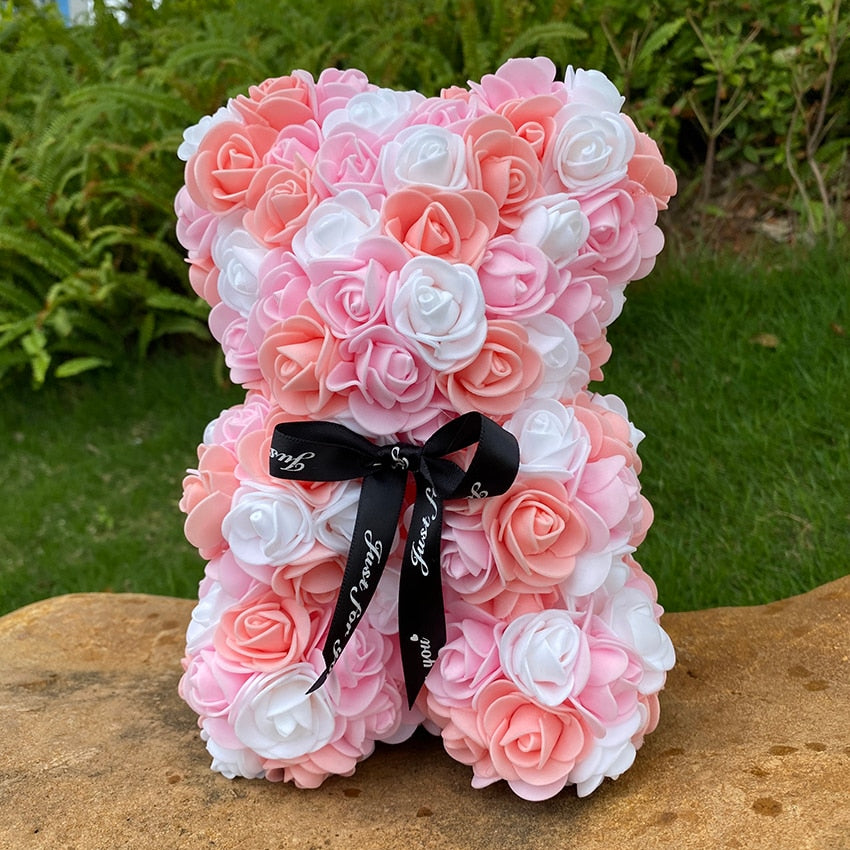 Qfdian valentines day gifts for her Hot Sale Red Bear Rose Artificial Flowers Teddi Bear of Rose Decoration Valentine Christmas Day Gift for Women Dropshipping