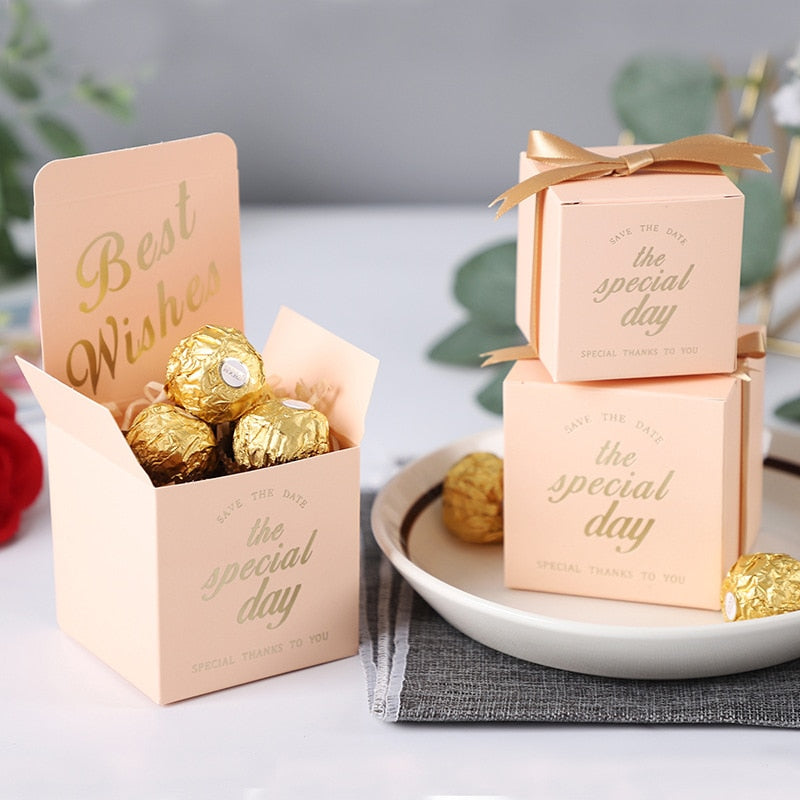 Qfdian Party decoration 50pcs/Lot The Apecial Day Favor Gifts Candy Boxes With Ribbon Custom Baby Shower Wedding Party Favor Decoration