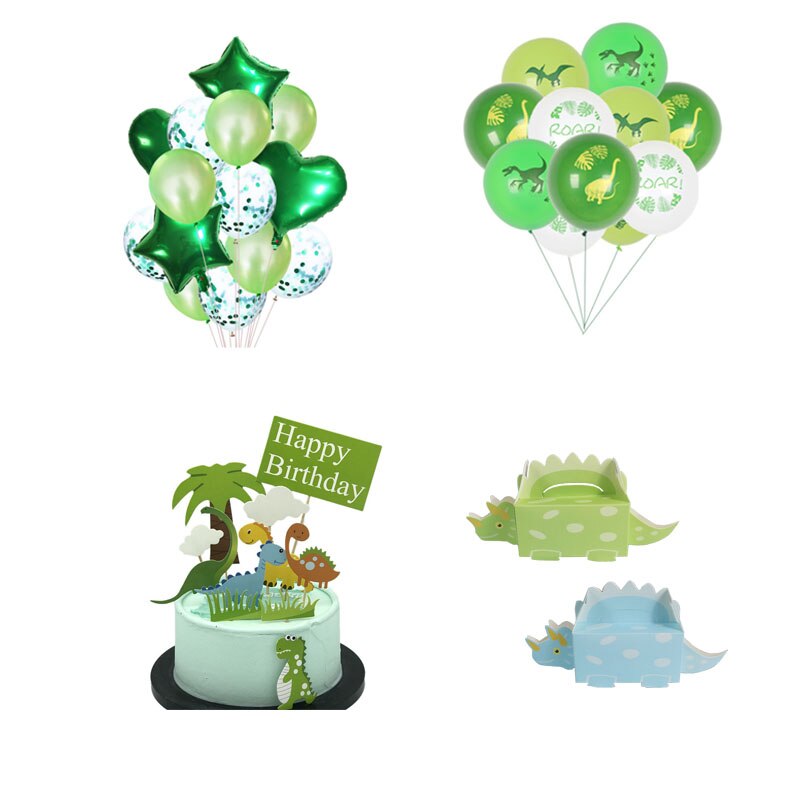 Qfdian Party decoration Jungle Party Decorations Dinosaur Balloons Cake Topper Cupcake Wrapper Treat Kids Birthday Banner Birthday Party Supplies