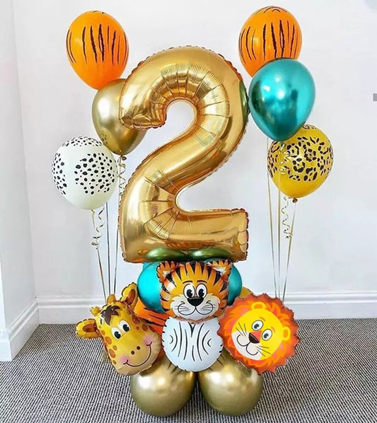 Qfdian Party decoration 18pcs/set Jungle Animal Balloons Chrome Metallic Latex Balloon 30inch Gold Number Globos Kids Birthday Party Baby Shower Decor