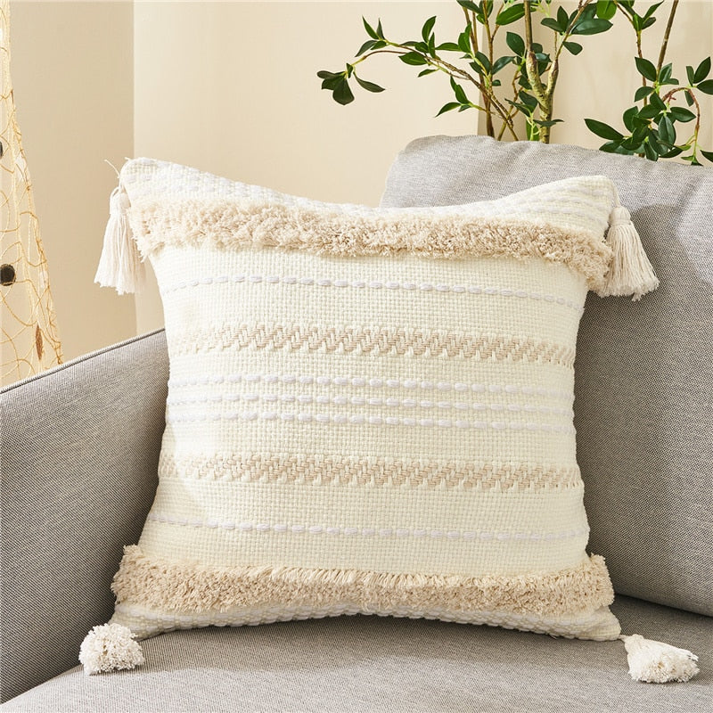 Qfdian Cozy apartment aesthetic valentines day decoration Boho Cushion Covers with Tassels Elegant Pillow Cases Throw Pillow Covers for Sofa Bed Home Morocco Tufted Tassel Luxury Nordic