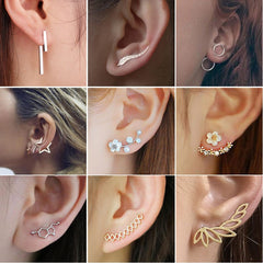 Qfdian easter gifts Bohemian Vintage Earrings Jewelry Leaf Geometric Round Stud Earrings for Women Simple Bar Leaf Earing Ear Climber Girls