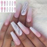 Qfdian gifts for women hot sale new 24PCS Fake Nails With Glue Rhinestones Long Coffin Flame Press on Nails Detachable French Stick on Nails Art DIY faux ongles