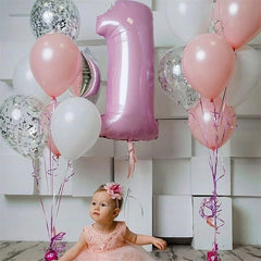 Qfdian Party decoration Number 1 Balloon 1st Birthday Boy Girl 1 Year Old Baby Birthday Party Decorations Anniversaire Supplies Globos Baby Shower