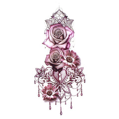 Qfdian gifts for women hot sale new Purple Rose Jewelry Water Transfer Tattoo Stickers Women Body Chest Art Temporary Tattoo Lady Waist Bracelet Flash Tatoos