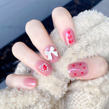 24Pcs false nails with designs cow and Blue Color cut design Fake Nail Shiny Gold Foil  artificial nails with glue for girls