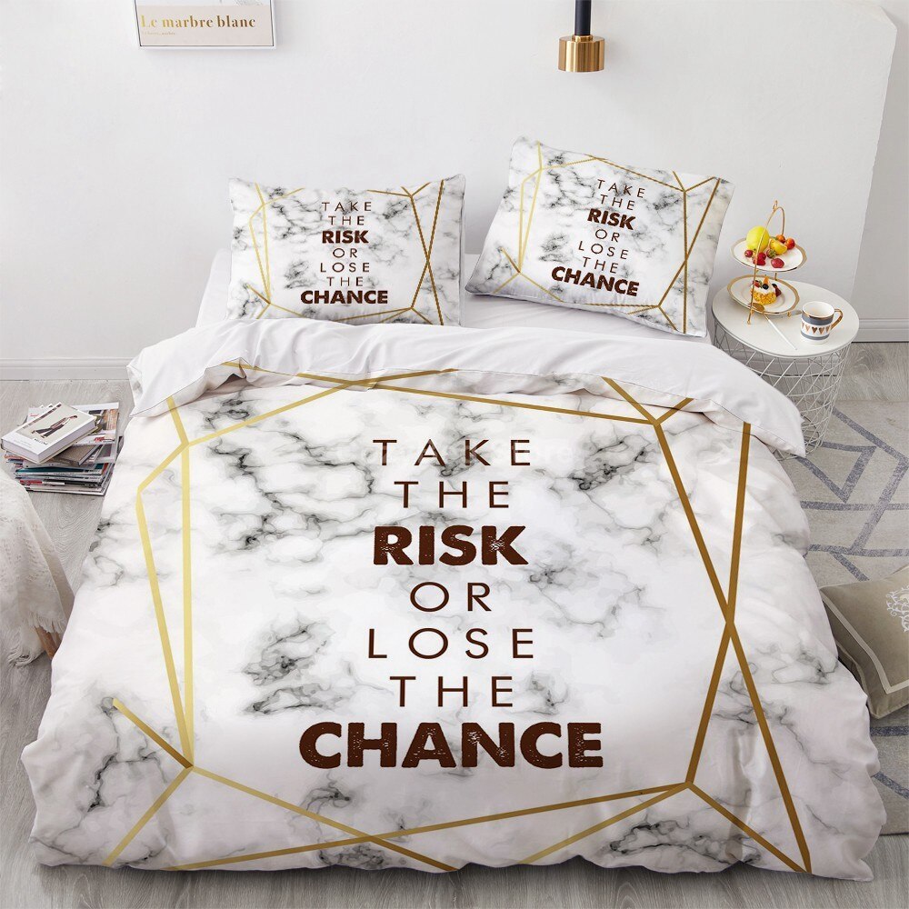 White Gold Marble Pattern Bedding Set Modern 3d Duvet Cover Sets Comforter Bed Linen Twin Queen King Single Size Fashion Luxury