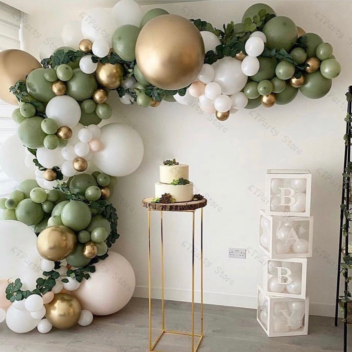 Qfdian Christmas decor ideas 161pcs Balloon Garland Arch Kit Wedding Decoration Sage Green Gold Latex White Balloon Arch Birthday Party Baby Shower Decor